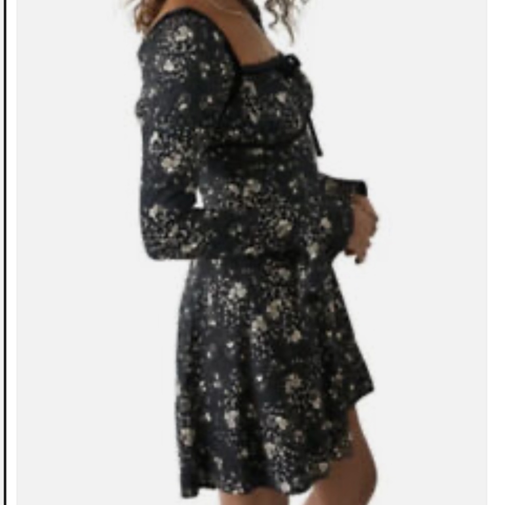 👗NWT~Free People Black Tess Floral Long Sleeve Smock Mini Dress~Size Small👗